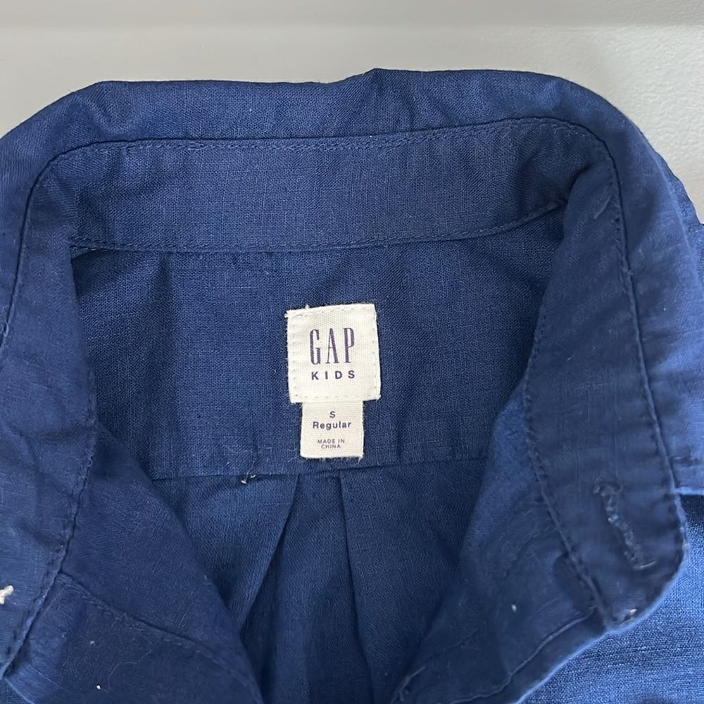 GAP Blue Button Down Shirt Long Sleeve Linen Cotton Blend - Picture 3 of 7